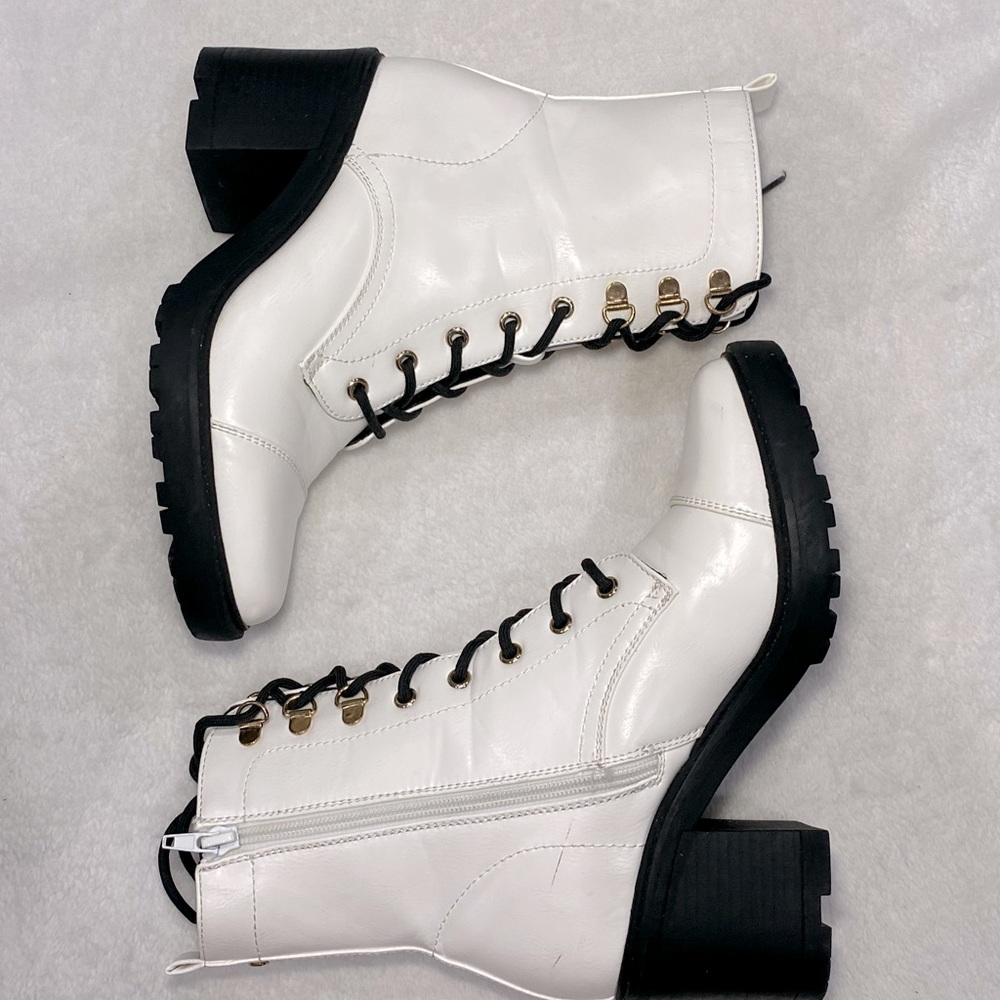 White lace up heel boots